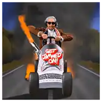 a man is driving a go kart with the words get jammed on on the front