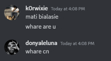 a screenshot of a conversation between korwixie and donyaleluna