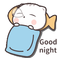 a cartoon cat is sleeping under a blue blanket with the words good night written below it