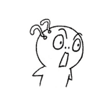 a black and white drawing of a cartoon character with a surprised look on his face and a question mark on his head .