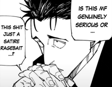 a black and white drawing of a man with the words is this mf genuinely serious