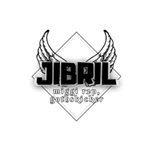 a black and white logo for jibril with angel wings