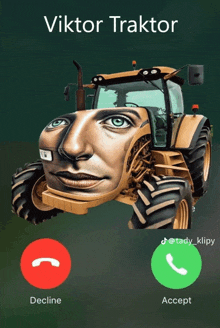 a picture of a tractor with a face on it and viktor traktor written above it