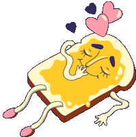 a cartoon illustration of a slice of toast with a face and arms