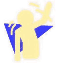 a yellow and blue icon of a person holding a blue triangle .