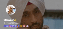 a man wearing a turban with the name manveer on the bottom right