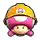 a pixel art of a pink mushroom wearing a yellow helmet .