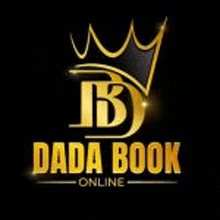 a gold logo with a crown on a black background for dada book online .