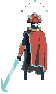 a pixel art of a samurai holding a sword and a cape .