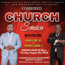 a poster for a combined church service with pastors darryle rice jr. and fredrick lemons