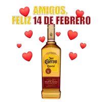 a bottle of jose cuervo especial tequila is surrounded by red hearts