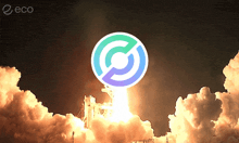 a picture of a rocket being launched with the word eco on the bottom right