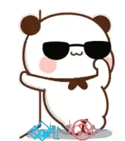 a cartoon bear wearing sunglasses is standing next to a sign that says gx