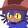 a pixel art drawing of a girl with yellow eyes