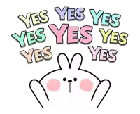 a cartoon bunny says yes yes yes yes yes yes