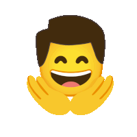 a man 's face with a smiley face and his hands around it