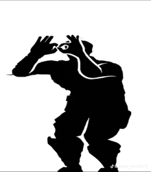 a black and white silhouette of a man making a funny face