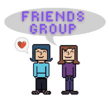 a pixel art drawing of two people with the words friends group above them