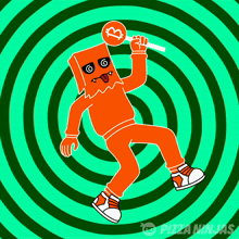 a cartoon of a man with a pizza ninjas logo on the bottom