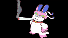 a cartoon rabbit is smoking a cigarette with smoke coming out of it 's mouth