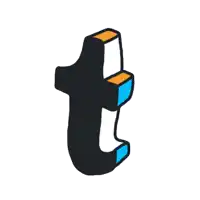 a cartoon drawing of a letter t with a blue and orange border