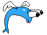 a pixel art drawing of a dolphin with wings holding a gun .