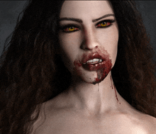 a woman with blood dripping from her mouth