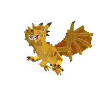 a 3d model of a yellow dragon with red wings and claws