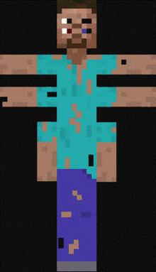 a pixel art of a man with a beard and blue shirt