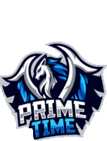 a logo for prime time with a wolf in the middle