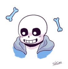 a drawing of a skeleton with bones around it and the name shime on the bottom