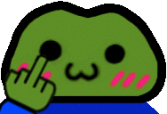 a pixel art drawing of a frog with a middle finger .