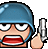 a cartoon soldier is holding a gun and wearing a blue helmet .