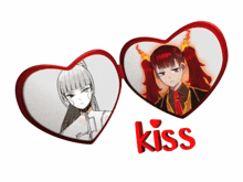 two hearts with a picture of a girl and the word kiss underneath