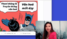 a cartoon of batman hitting a man with a speech bubble that says tham nhưng la