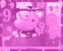 a picture of a cartoon character with the number 9 surrounding it