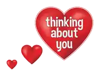 a red heart that says thinking about you on it
