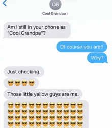 a text message between cool grandpa and someone named cg