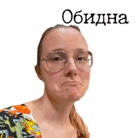 a woman wearing glasses and a sticker that says " obidna " on it