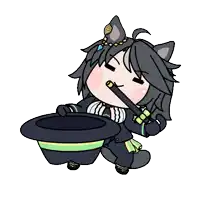 a cartoon of a cat holding a hat and a wand