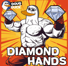 a poster for doug the duck shows a duck holding diamonds in his hands