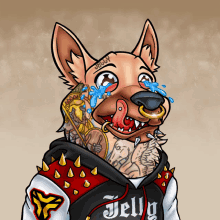 a cartoon dog is wearing a jacket that says jelly