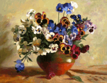 a painting of a vase filled with flowers