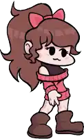 a cartoon girl with brown hair and a pink bow in her hair