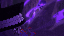 a cartoon of a monster with purple lights coming out of its mouth