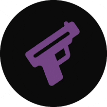 a purple icon of a gun in a black circle .