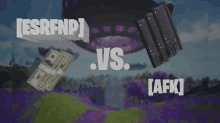 a purple background with a bunch of money a keyboard and the words " vs "