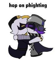 a couple of cartoon characters hugging and the words hop on phighting above them