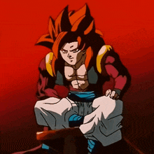 a cartoon character with red hair is sitting down