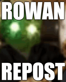 a poster that says rowan repost with a blurry background